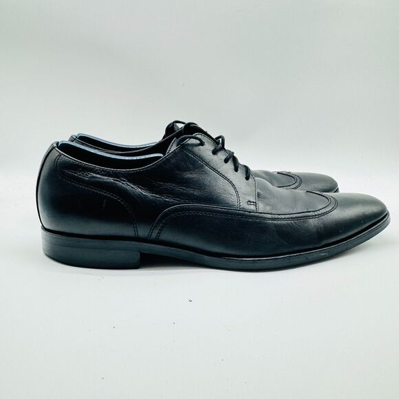 Hugo Boss Shoes Mens 9 Black Leather Oxford Wingtip Dress Casual Italy Lace Up - Picture 1 of 11